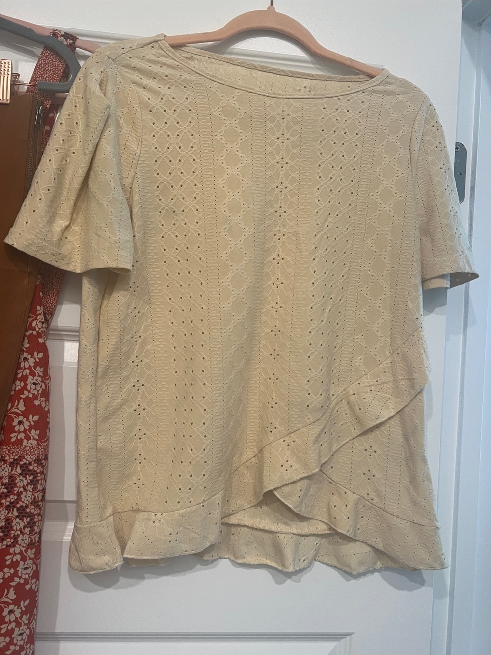 Beginning Boutique Buttery Yellow Eyelet Ruffle Short Sleeve Top